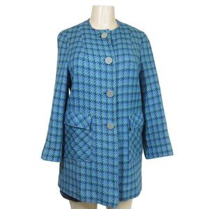 VTG 60s Houndstooth M L Plaid Wool Tweed  Mod Academia Preppy Car Coat Classic
